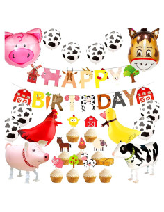 Decoración Cumpleaños Animales Granja JeVenis, Globos y Banner