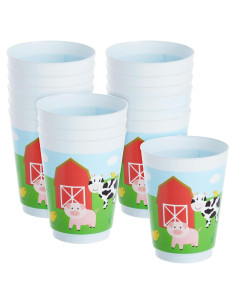 Pack 16 Vasos Plástico Animales Granja Blue Panda 473 ml