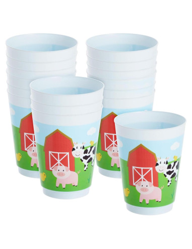 Pack 16 Vasos Plástico Animales Granja Blue Panda 473 ml