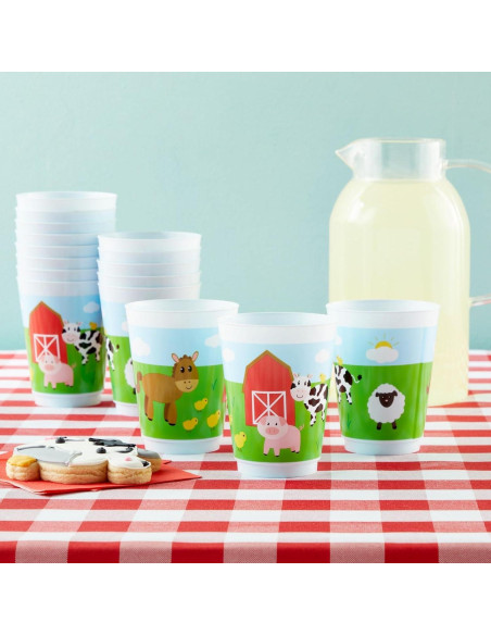 Pack 16 Vasos Plástico Animales Granja Blue Panda 473 ml