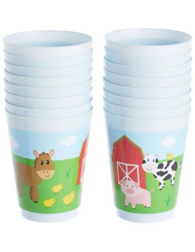 Pack 16 Vasos Plástico Animales Granja Blue Panda 473 ml