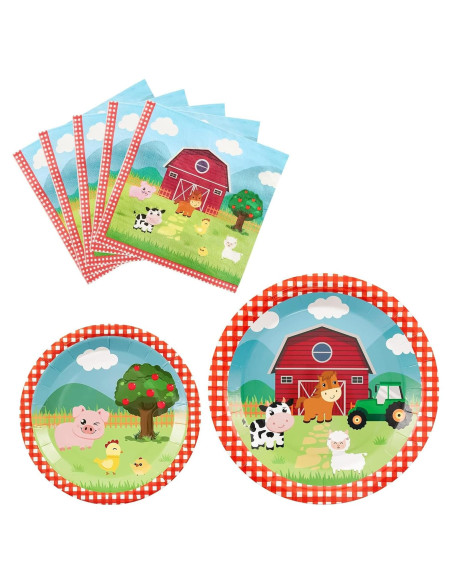 WERNNSAI Platos y Servilletas de Granja 48PCS Fiesta Infantil