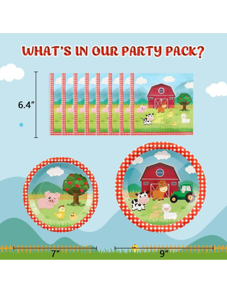 WERNNSAI Platos y Servilletas de Granja 48PCS Fiesta Infantil