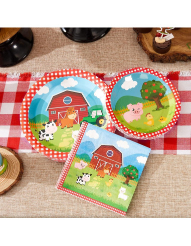WERNNSAI Platos y Servilletas de Granja 48PCS Fiesta Infantil
