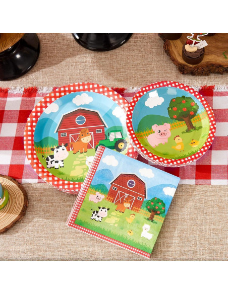 WERNNSAI Platos y Servilletas de Granja 48PCS Fiesta Infantil