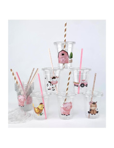 Vasos de Plástico Stesha Party 12 oz Granja Rosa Set 12