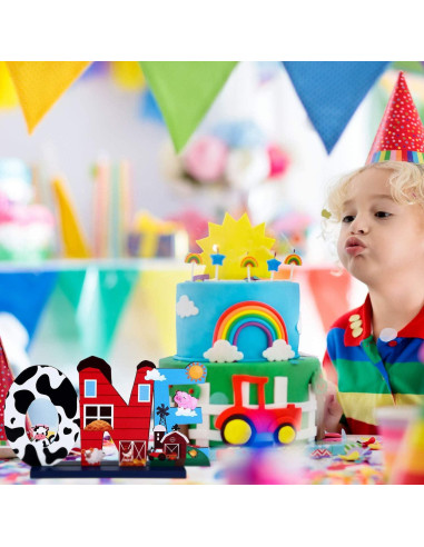 Centro de Mesa de Animales de Granja - Decoración de Madera