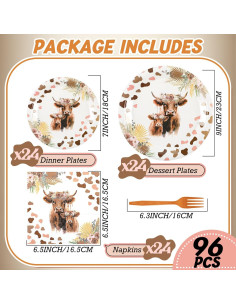 Vajilla de Fiesta de Vaca Sunnyray 96 Piezas para 24 Invitados 2