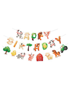 Banner de Cumpleaños WERNNSAI Granja con Animales 130g
