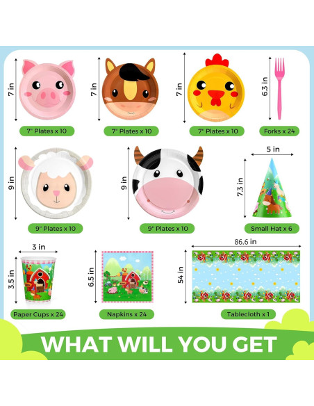 Juego de Platos Desechables COYLAPY Fiesta Animales Granja 24p