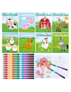 24 Pzs Libro para Colorear Animales de Granja + Crayones