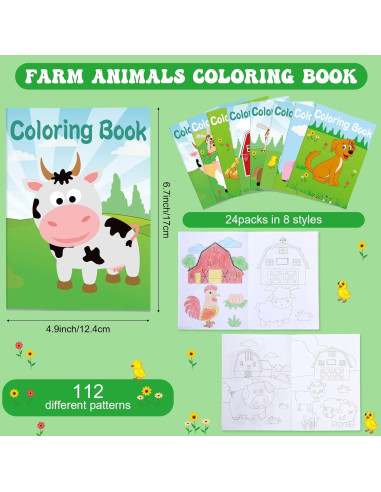 24 Pzs Libro para Colorear Animales de Granja + Crayones