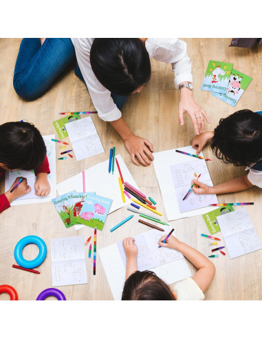 24 Pzs Libro para Colorear Animales de Granja + Crayones