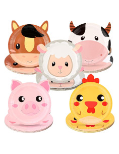50 Platos de Papel Animales de Granja Mimorou 22,86 cm