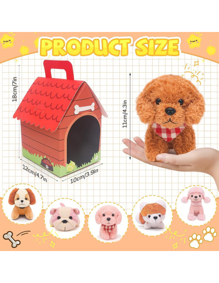 Juego de 12 Mini Perros de Peluche HAPGFS con Casa