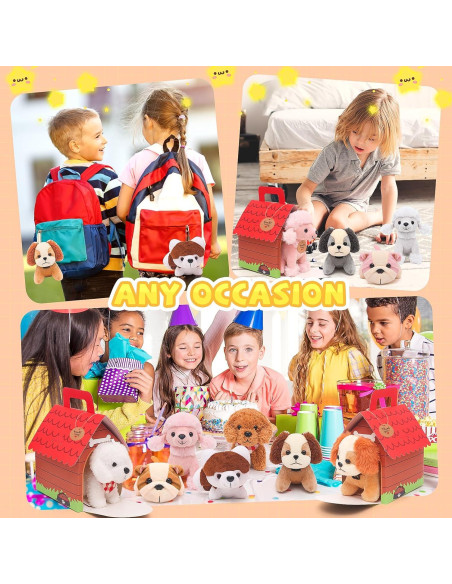 Juego de 12 Mini Perros de Peluche HAPGFS con Casa