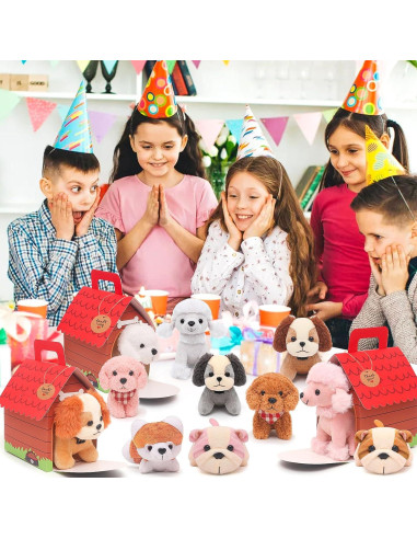 Juego de 12 Mini Perros de Peluche HAPGFS con Casa