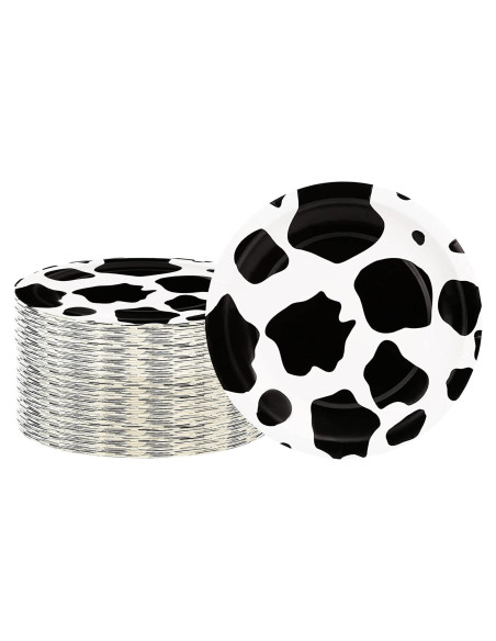 40 Platos de Papel Desechables HSPAIDYP Diseño de Vaca 17.78 cm