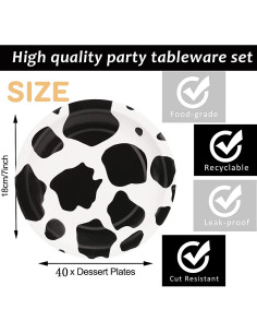 40 Platos de Papel Desechables HSPAIDYP Diseño de Vaca 17.78 cm 2