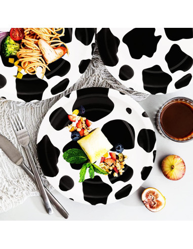 40 Platos de Papel Desechables HSPAIDYP Diseño de Vaca 17.78 cm