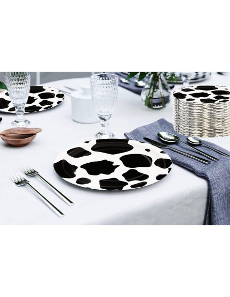 40 Platos de Papel Desechables HSPAIDYP Diseño de Vaca 17.78 cm