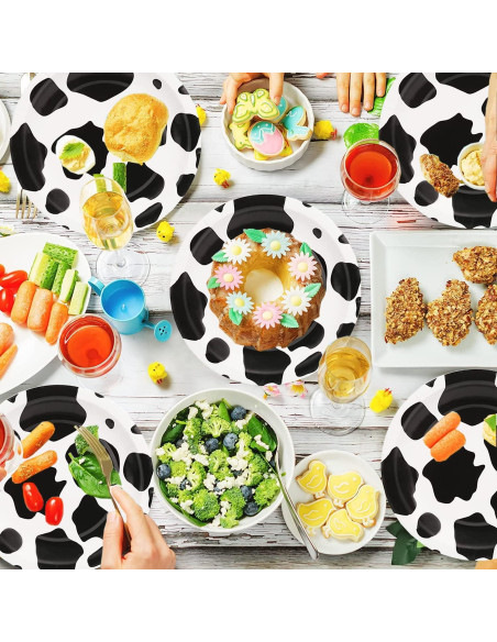 40 Platos de Papel Desechables HSPAIDYP Diseño de Vaca 17.78 cm