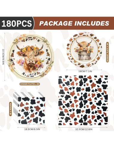 Kit de Fiesta de Vaca Osonm 180 Piezas para 60 Personas
