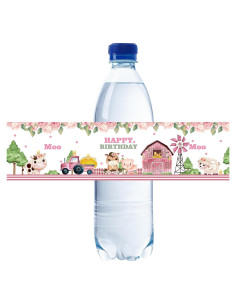 Etiquetas de Botellas de Agua Rosa 32 Piezas Cumpleaños Vaca