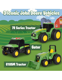 Paquete de 3 Vehículos Agrícolas John Deere con Sonidos y Luces 2