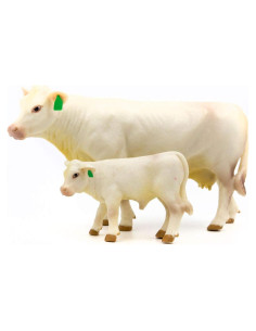 Conjunto de Juguetes de Animales de Granja Buster Toys - Vaca Charolais y Ternero