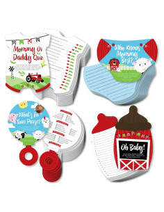 Juegos de Baby Shower Granja - 4 Juegos + 40 Tarjetas