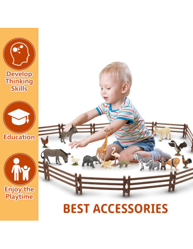 Toymany Set 32PCS Ovejas de Granja y Cercas Plásticas