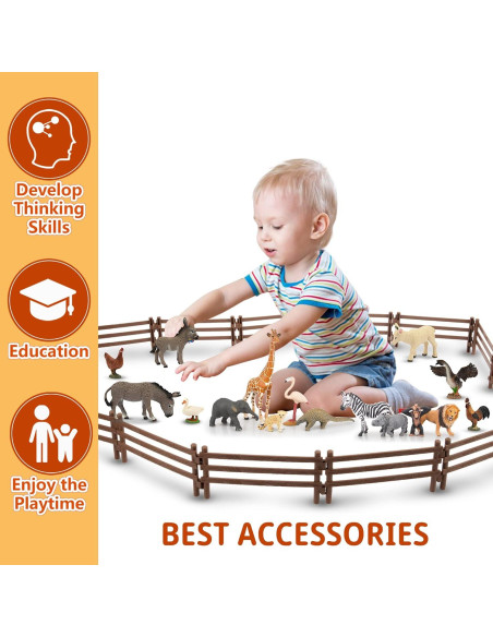 Toymany Set 32PCS Ovejas de Granja y Cercas Plásticas