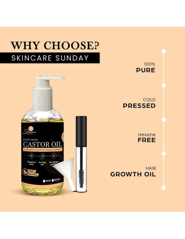 Aceite de Ricino Orgánico USDA Skin Care Sunday 473 ml para Pestañas