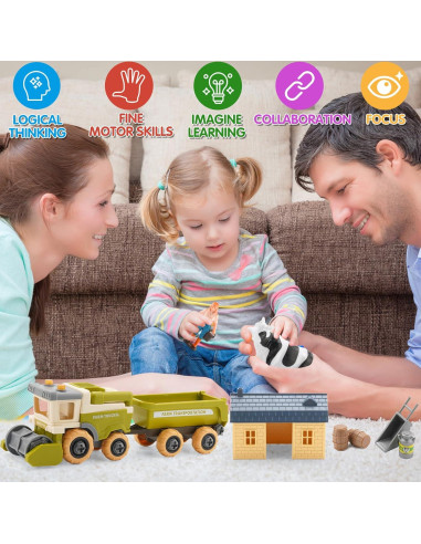 Eaciilee Camión Cosechadora con Remolque y Animales