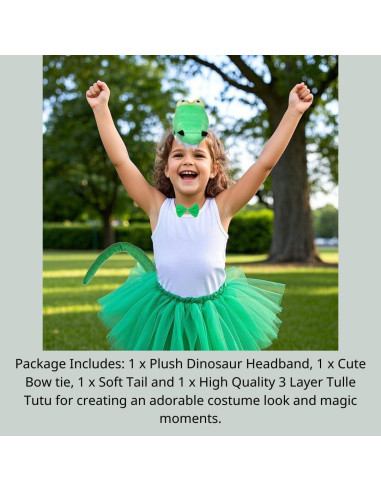 Disfraz de Dinosaurio Kirei Sui para Niños Verde Tutu 4 Piezas