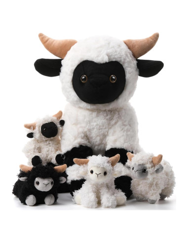Conjunto de Peluches Oveja Lenwen 35 cm con 4 Corderitos