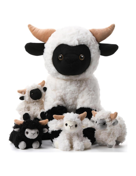 Conjunto de Peluches Oveja Lenwen 35 cm con 4 Corderitos