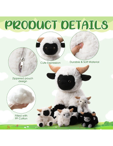 Conjunto de Peluches Oveja Lenwen 35 cm con 4 Corderitos
