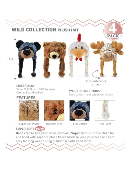 Conjunto de Sombreros de Peluche DolliBu 4 Animales Suaves