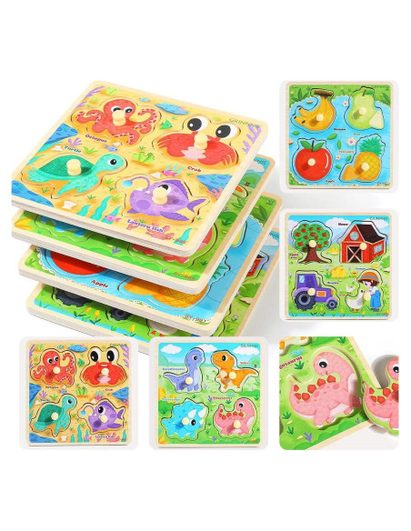 Rompecabezas de Madera GRINNNIE 4 Piezas para Niños 1-3 Años