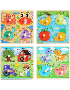 Rompecabezas de Madera GRINNNIE 4 Piezas para Niños 1-3 Años 2