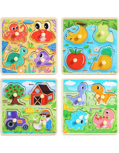 Rompecabezas de Madera GRINNNIE 4 Piezas para Niños 1-3 Años
