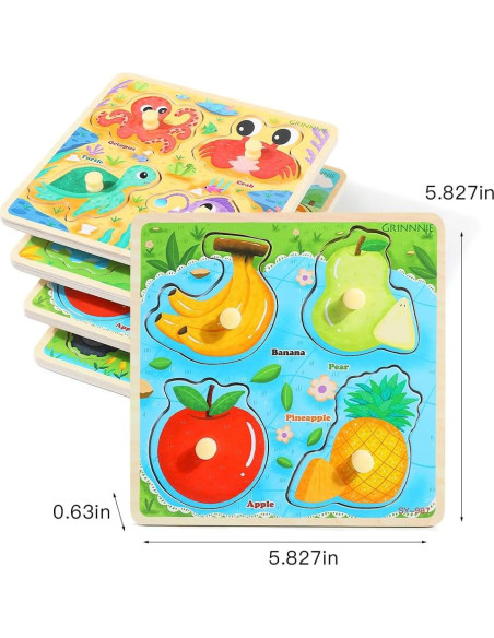 Rompecabezas de Madera GRINNNIE 4 Piezas para Niños 1-3 Años