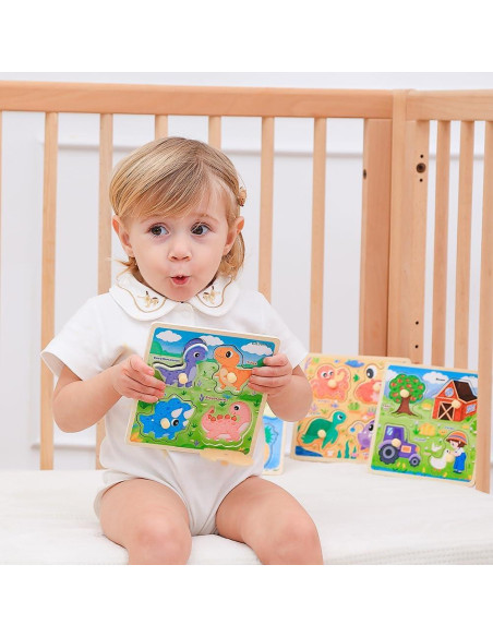 Rompecabezas de Madera GRINNNIE 4 Piezas para Niños 1-3 Años