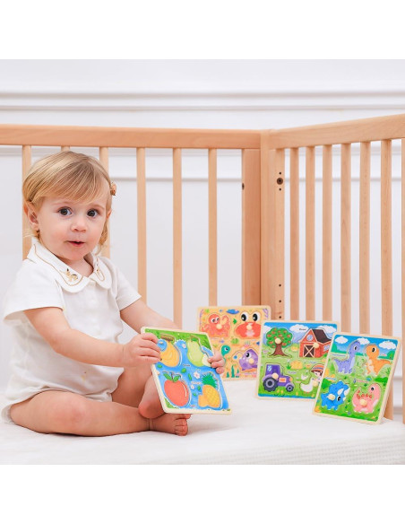 Rompecabezas de Madera GRINNNIE 4 Piezas para Niños 1-3 Años