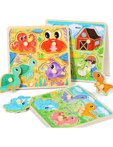 Rompecabezas de Madera GRINNNIE 4 Piezas para Niños 1-3 Años