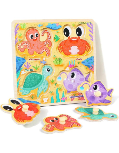 Rompecabezas de Madera GRINNNIE 4 Piezas para Niños 1-3 Años