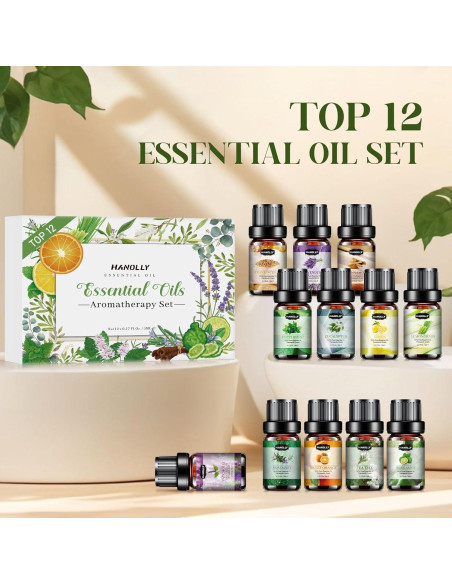 Juego de Aceites Esenciales 12x5ml Hanolly - Aromaterapia