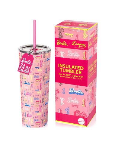 Vaso Aislado Dragon Glassware Barbie 680 ml con Pajilla